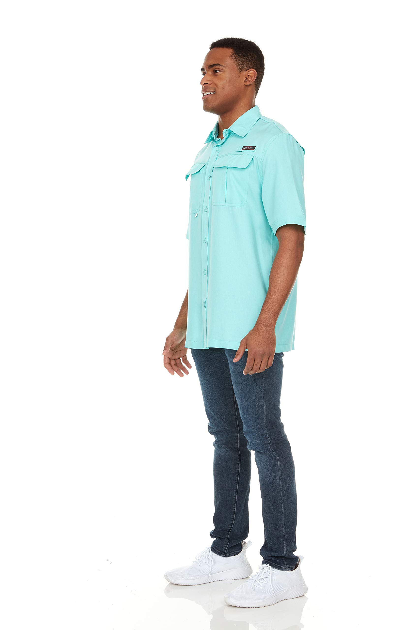 Swiss Alps Mens Short Sleeve Button Down Sun Protection UPF 30+Shirt Quick Dry Cooling Fishing Shirts Casual Summer Tops - Image 3