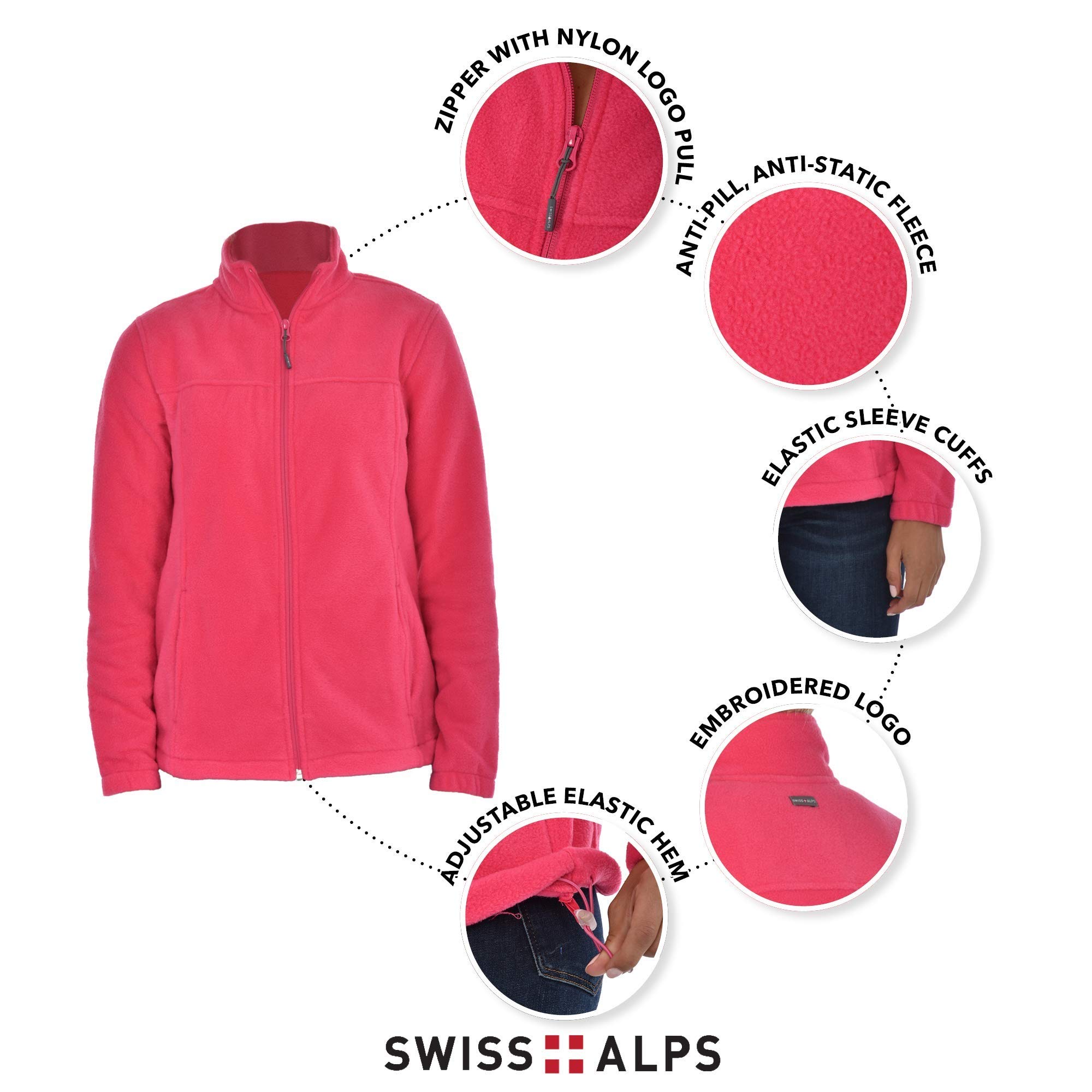 Swiss Alps Womens Lightweight Full-Zip Polar Soft Fleece Jacket Long-Sleeve Outdoor Coat with Pockets for Fall Winter - Image 6