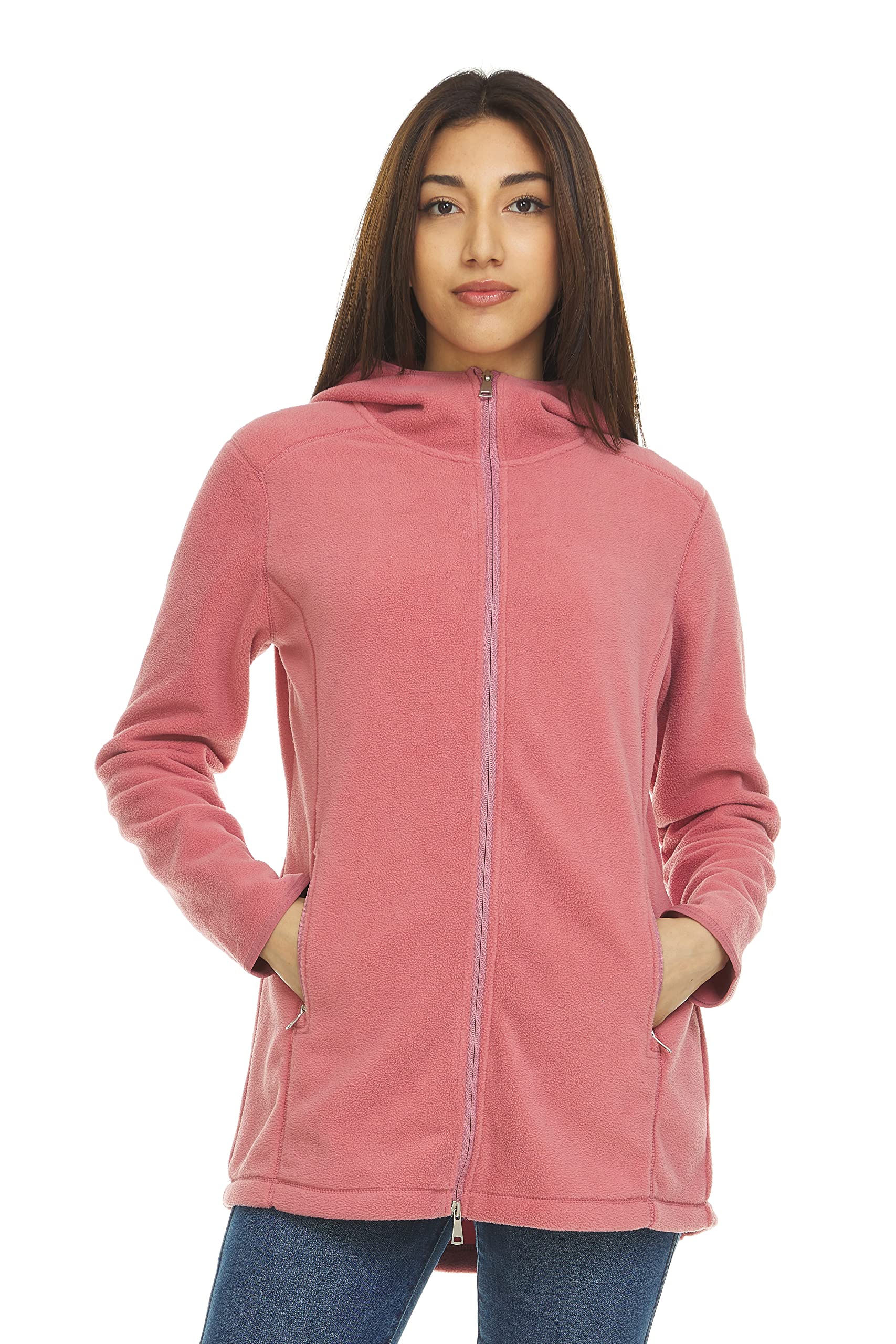 Swiss Alps Womens Lightweight Full-Zip Polar Soft Fleece Jacket Long-Sleeve Outdoor Coat with Pockets for Fall Winter - Image 4