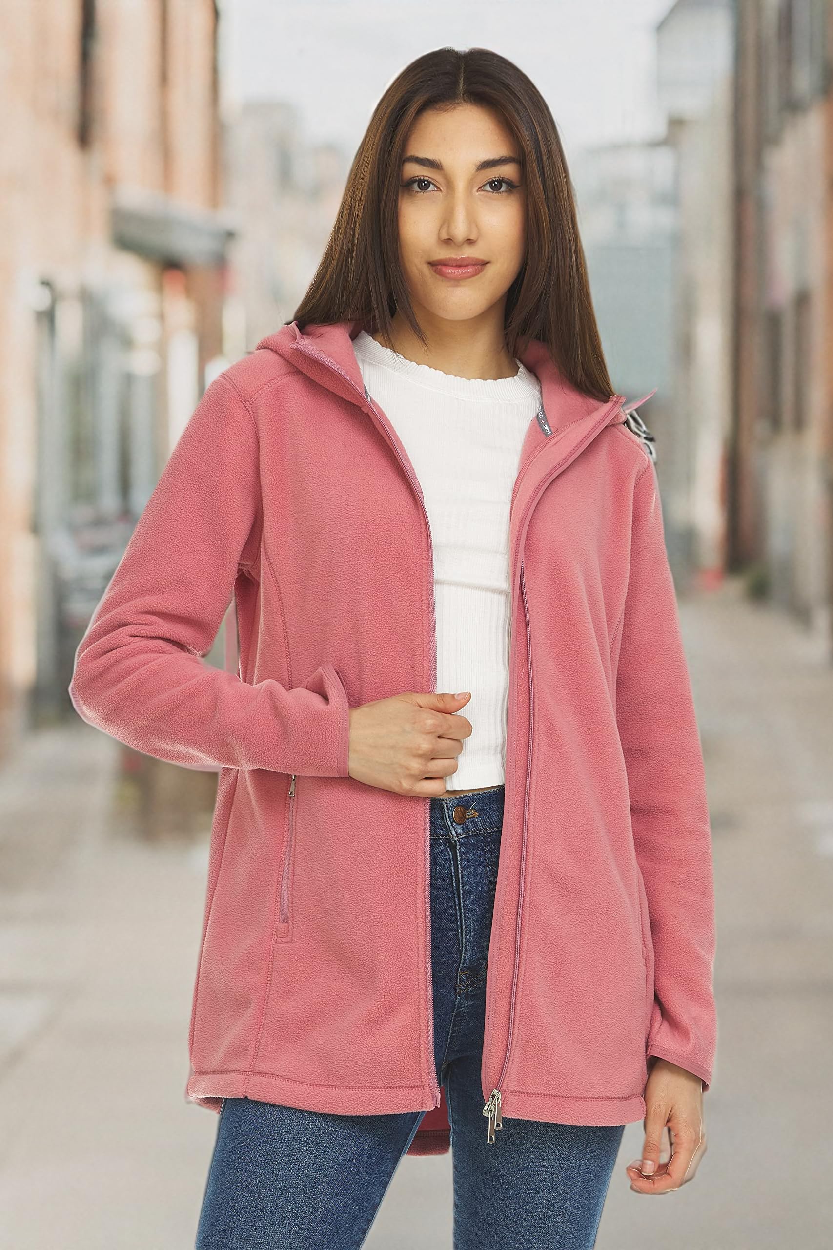 Swiss Alps Womens Lightweight Full-Zip Polar Soft Fleece Jacket Long-Sleeve Outdoor Coat with Pockets for Fall Winter - Image 5